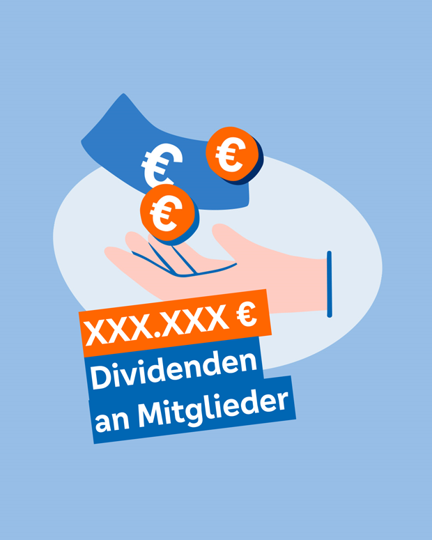 Illustration mit dem Betrag an Dividenden für Mitglieder