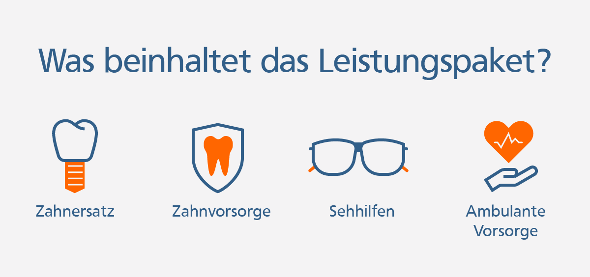 Infografik: 1. Zahnersatz, 2. Zahnvorsorge, 3. Sehhilfen, 4. Ambulante Vorsorge