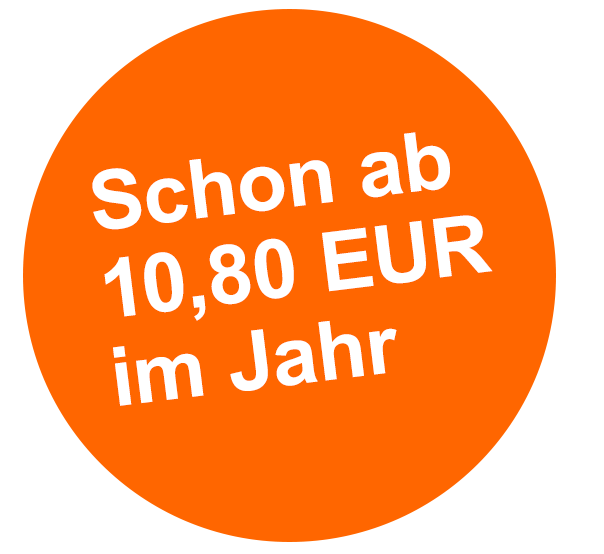 Oranger Kreis mit Aufschrift: Schon ab 10,80 EUR im Jahr